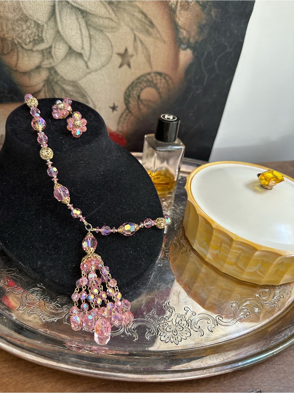 Sherman MCM Pink Crystal Tassel Demi Parure